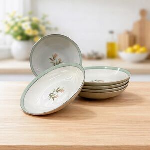 Jyoto Japan Clare 8037 Berry Bowls 5.5” Green Rim Floral Set Of 6 -Discontinued